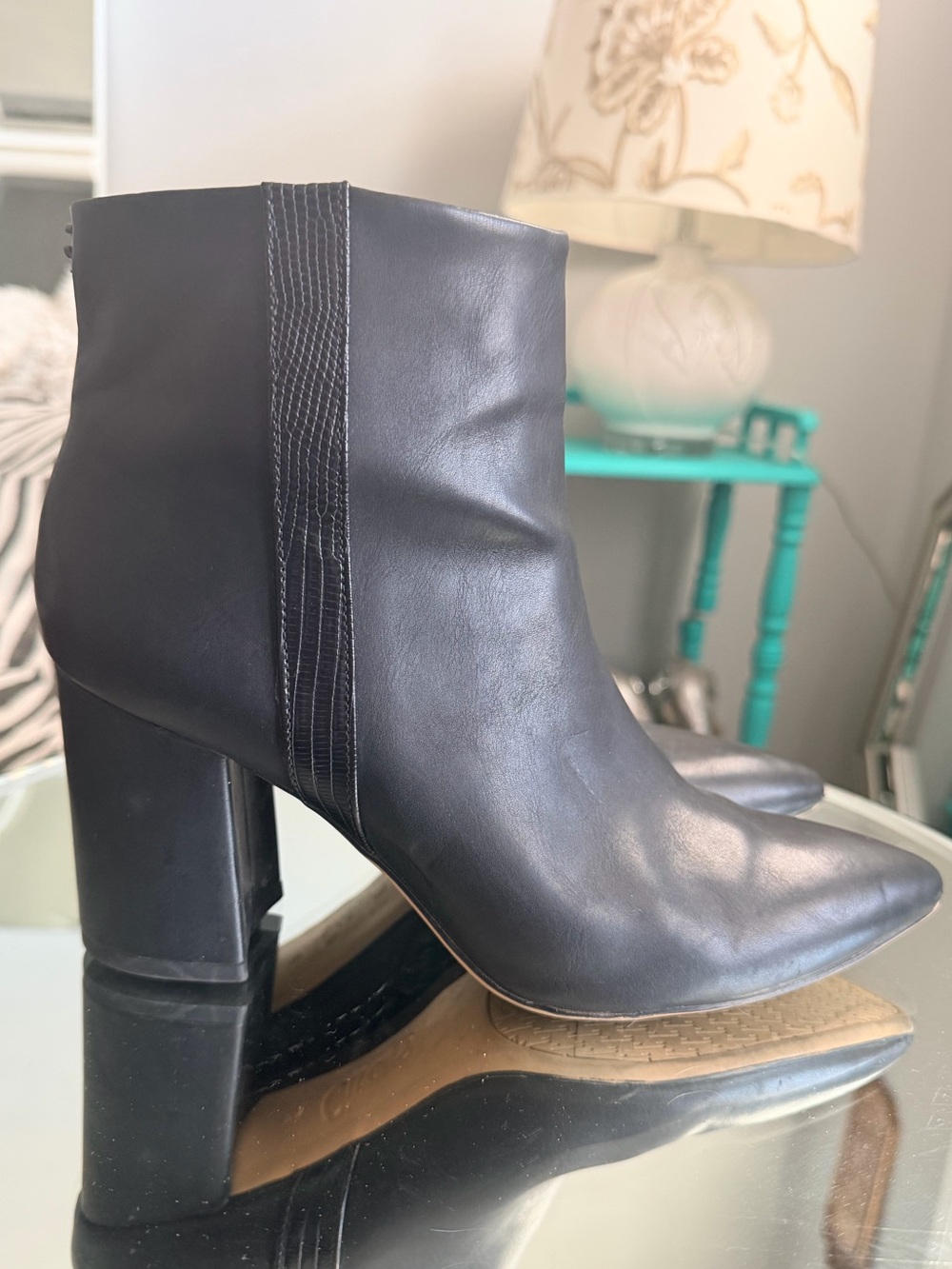 Sam Edelman Circus Black Leather Pointed Toe Block Heel Ankle Boots